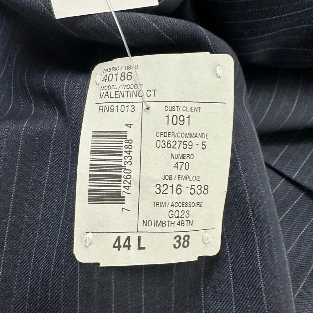 Jack Victor Men's 44L/38 Valentino CT Black Pinstripe Suit Set 100% Wool New‎